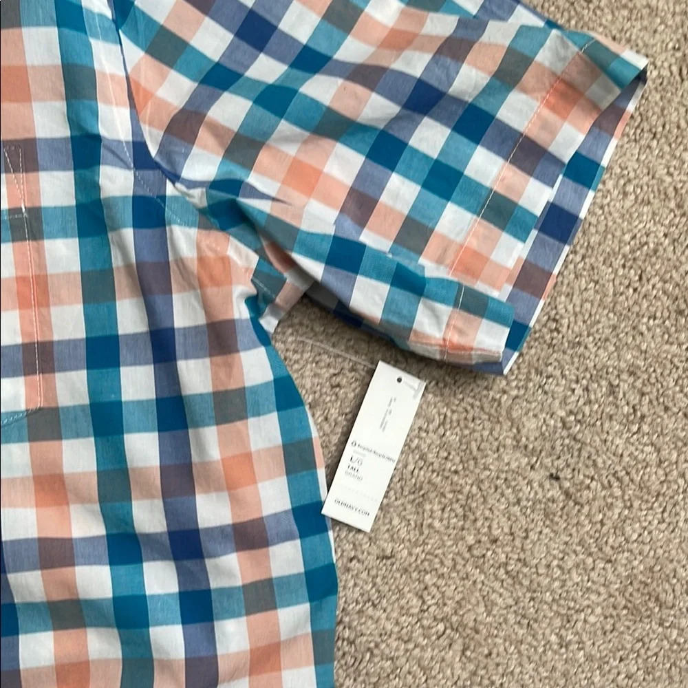 NWT Old Navy Casual Blue and Orange Plaid Shirt (Size; Large Tall) - Picture 4 of 5